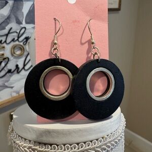 5 for $30 WOODEN Blackand Silver Dangle Circle Hoop Earrings